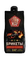 брикеты топливные главжар древесноугольные, 3кг в пакете
