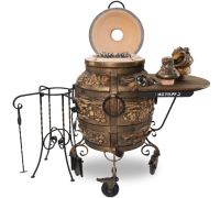 тандыр экотандыры эксклюзив посейдон, с откидной крышкой и колесами, 1 столик, медный камень #